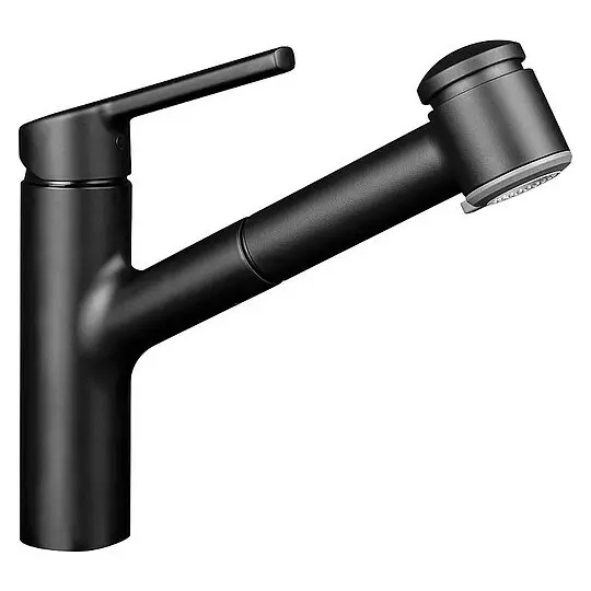 Spültischmischer KWC Luna E herausziehbare Geschirrbrause, Ausladung 220 mm, schwarz matt - 10.441.033.176FL Rabatt