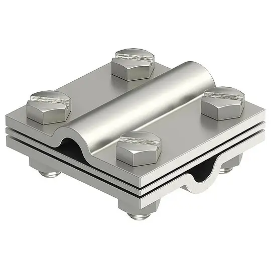 Kreuzverbinder rostfreier Stahl Typ 252 für Rundleiter, mit Zwischenplatte - 60 x 60 mm Highlight