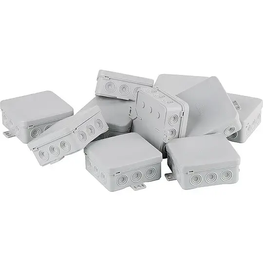 Garantierte Lieferung Feuchtraum-Kabelabzweigkasten 10 Stück, IP54, grau - Maße 85 x 85 x 40 mm