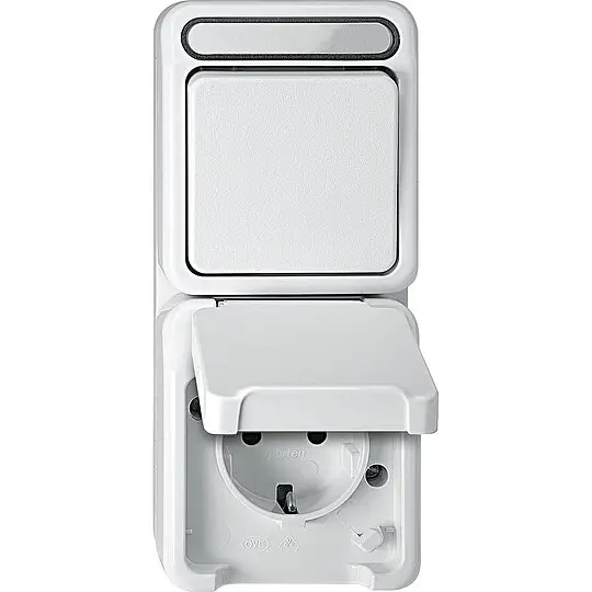 Angebot Schuko-Steckdose/Wechselschalter Aquastar Merten, polarweiß, Berührungsschutz - 167 x 73 x 57 mm