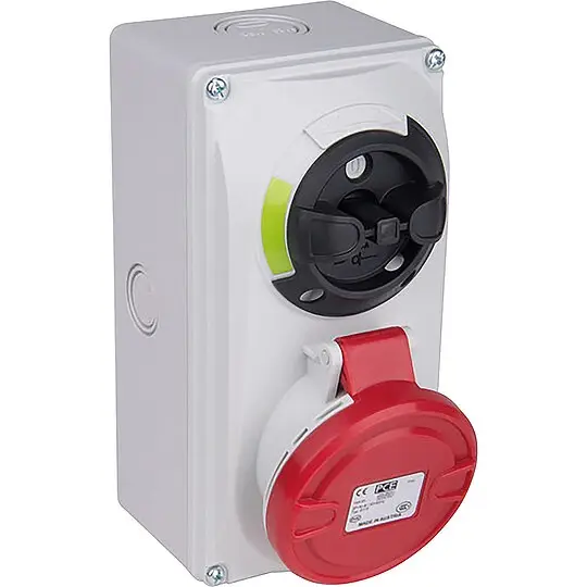 Billig CEE-Wandsteckdose 32A, 5-polig, 400V Abschaltbar mit Verriegelung IP44 - Schraubanschluss - rot/grau