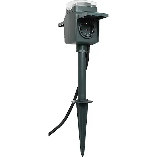 2-fach Gartensteckdose H07RN-F3G 1,5 mm² - mit Zeitschaltuhr und Erdspieß, grün - 1,5 m Preisreduziert