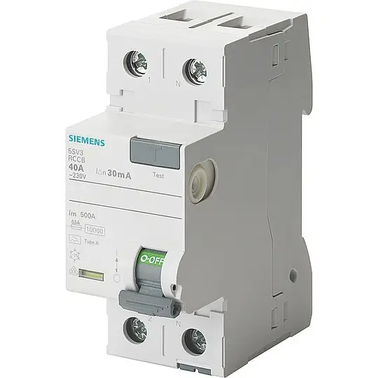 Rabatt FI-Schutzschalter Siemens, 2-polig, Typ F, 40A, 30 mA, 5SV3314-3