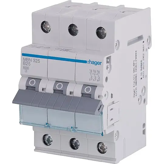 Zertifiziert Leitungsschutzschalter Hager, B25A 3p, 6kA, MBN325