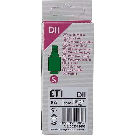 ETI Diazed-Sicherungseinsatz DII 6 A - 5 Stück Preisreduziert