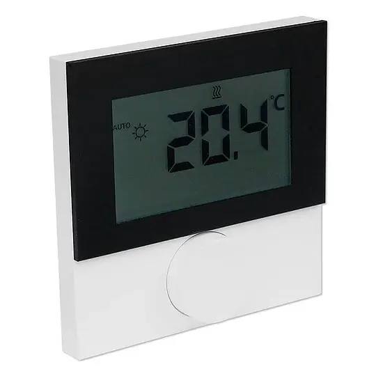 Raumregler Alpha direct Standard Display - 230 V - mit schwarzer Designscheibe - Gehäuse signalweiß Must-Have