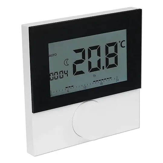 Raumregler Alpha direct Control Display - 230 V - mit schwarzer Designscheibe - Gehäuse signalweiß Neue Kollektion