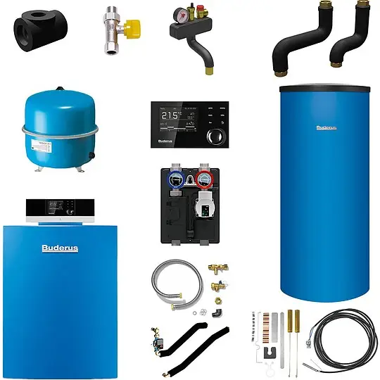 Buderus GB212 Logaplus Gas-Brennwert Heizungspaket K61 mit nebenstehendem Warmwasserspeicher SU300, Regelgerät & Zubehör - 15 kW - 7739610454 Neu