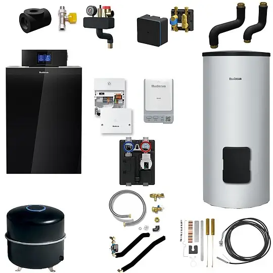 Buderus KB192i.2 Logaplus Gas-Brennwert Heizungspaket K77 mit Warmwasserspeicher SU160, Regelgerät, Mischermodul & Zubehör - 15 kW - 7739622624 Bestseller