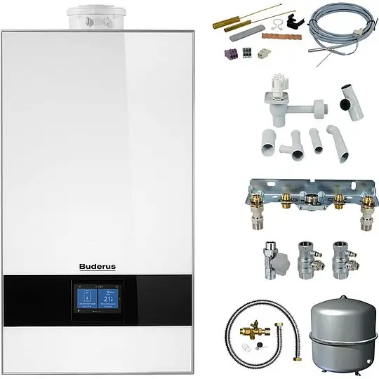 Preisreduziert Buderus GB182i.2 Logaplus Gas-Brennwert Paket W42S weiß mit Regelung BC400 - 25 kW - 7739621376