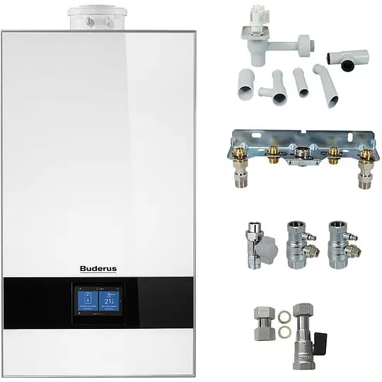 Aktuell Buderus GB182i.2 KD Logaplus Gas-Brennwert Paket W43 weiß Aufputz mit Regelung BC400 - 20 kW - 7739621378