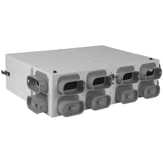 Neu Im Sortiment WOLF Luftverteiler DN 125 für CWL-F-150 - 2x 6 Stutzen 50x100 mit je 3 Rohrkappen - 2577430