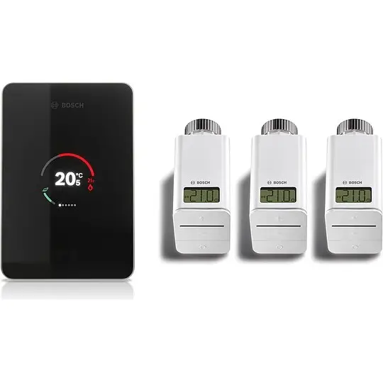 Gratis Versand BOSCH smarter WLAN-Regler EasyControl, Set mit 3 Funk-Thermostaten, schwarz - 7736701394