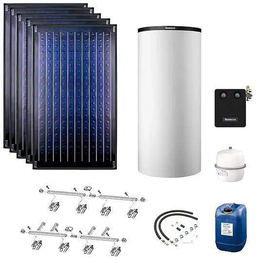 Expressversand Buderus Solaranlage Logaplus S75 - 5 Kollektoren (11,85m²) SKN4.0-s mit Kombispeicher Logalux P750 S weiß - 7739612886