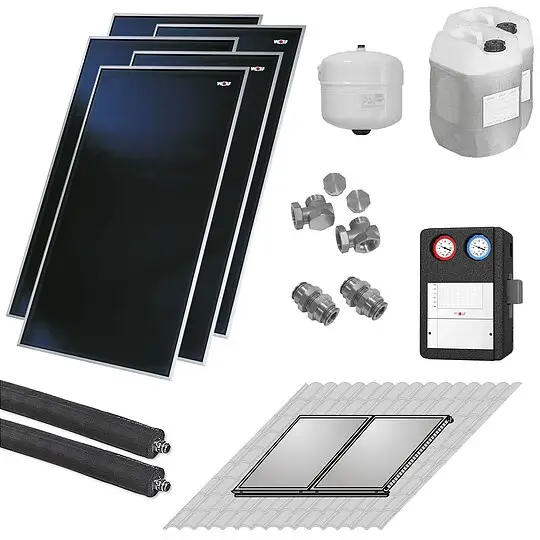 Saisonangebot WOLF Solaranlage mit 5 Stk. CFK-1 Kollektoren, SM1-2 Regelung und Zubehör zur solaren Nachrüstung - 2486524W15