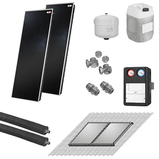 WOLF Solaranlage mit 2 Stk. TopSon F3-1 Kollektoren, SM1-2 Regelung und Zubehör zur solaren Nachrüstung - 2486517W01 Wochenendangebot