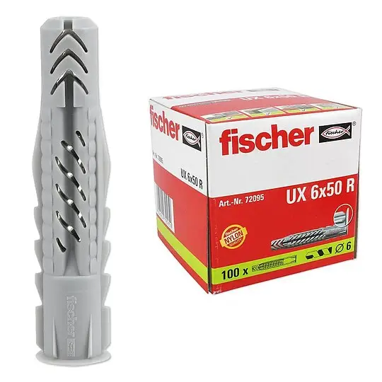 100 Stk. Fischer Universaldübel mit Rand UX 6 x 50 R - 72095 Highlight
