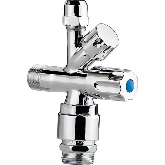Direktkauf Kombi-Eckventil 1/2'' x 3/8'' x 3/4'' - selbstdichtend, mit Quetschverschraubung, mit Rohrbelüfter - chrom-poliert