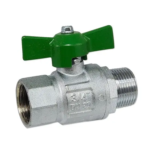 Echt Kugelhahn 3/4'' IG x 3/4'' AG - DN 20 - Messing vernickelt - mit Flügelgriff grün - voller Durchgang - mit DVGW