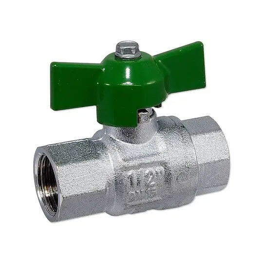 Kugelhahn 1/2'' IG x 1/2'' IG - DN 15 - Messing vernickelt - mit Flügelgriff grün - voller Durchgang - mit DVGW Beliebt