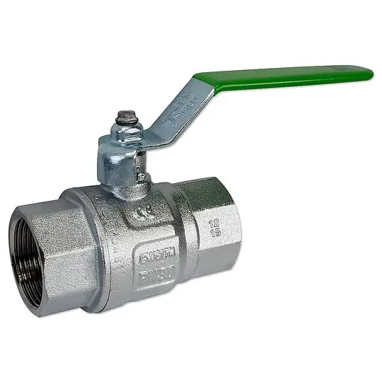 Aktuell Kugelhahn 1 1/4'' IG x 1 1/4'' IG - DN 32 - Messing vernickelt - mit Hebelgriff grün - voller Durchgang - mit DVGW