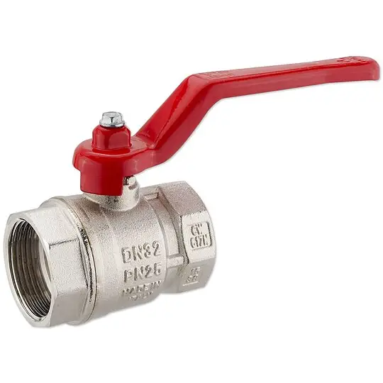 Markenware Kugelhahn 1 1/4'' IG x 1 1/4'' IG - DN 32 - Messing vernickelt - mit Hebelgriff rot