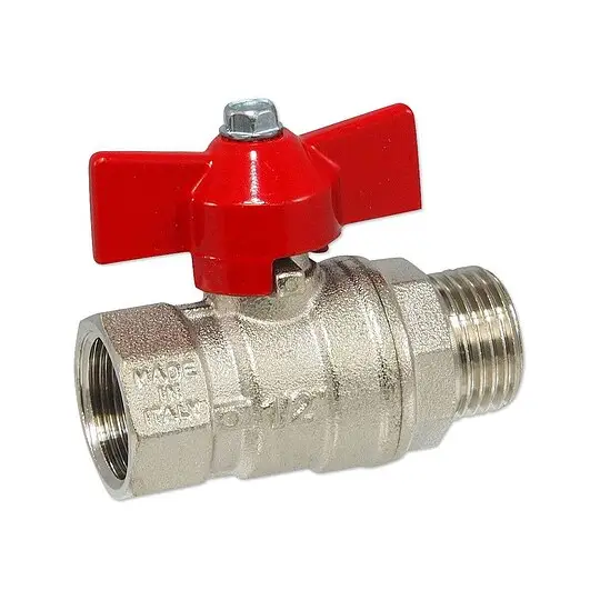 Expressversand Kugelhahn 1/2'' IG x 1/2'' AG - DN 15 - Messing vernickelt - mit Flügelgriff rot