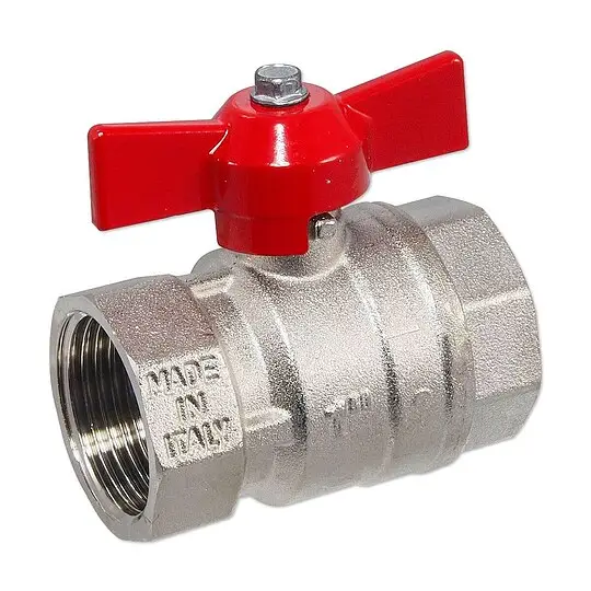 Jetzt Kaufen Kugelhahn 1'' IG x 1'' IG - DN 25 - Messing vernickelt - mit Flügelgriff rot