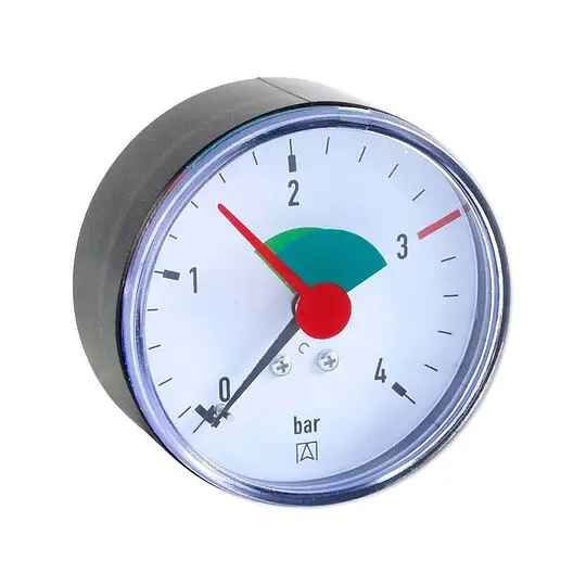 Bestpreis AFRISO Manometer HZ 63 - Anschluss axial/zentrisch 1/4'' AG selbstdichtend, Anzeige 0-4 bar, rote Markierung bei 3,0 bar