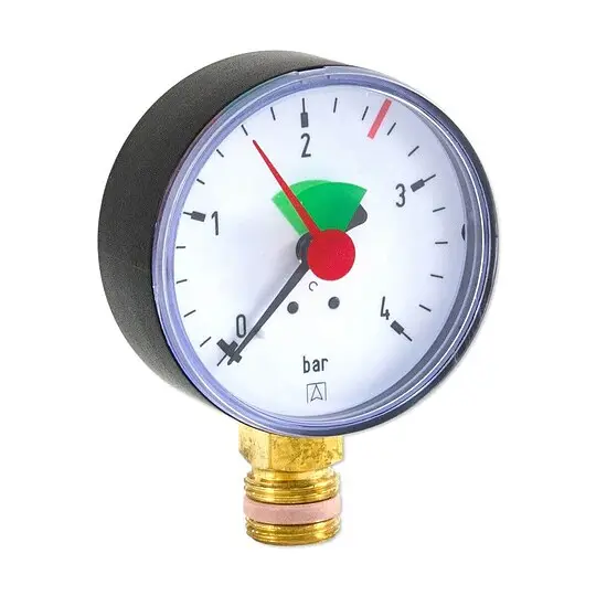 AFRISO Manometer HZ 63 - Anschluss radial 3/8'' AG selbstdichtend, Anzeige 0-4 bar, rote Markierung bei 2,5 bar Billig