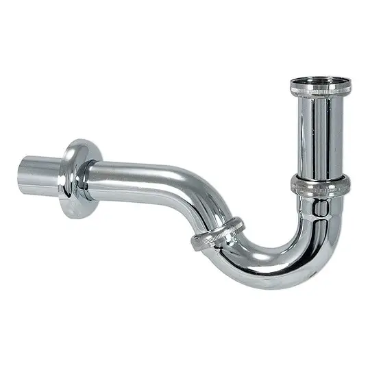 Röhren-Sifon für Bidet DN 32 (1 1/4'') x Ø 32 mm - Messing verchromt - mit Rosette Jetzt Bestellen