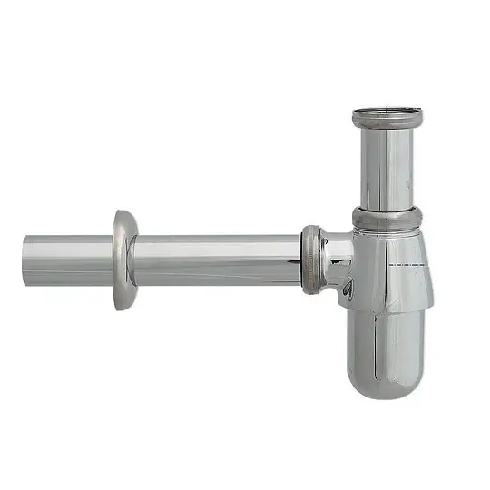 Flaschensifon DN 32 (1 1/4'') x Ø 32 mm - Messing verchromt - Abgangsrohr Ø 32 mm x 220 mm - mit Rosette Online Kaufen