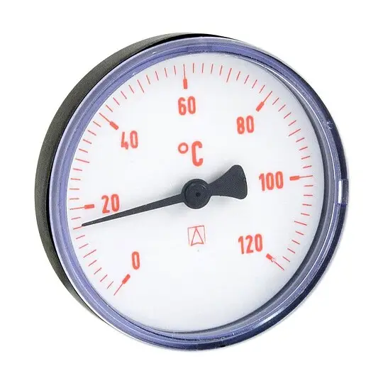 Super-Preis AFRISO Bimetall-Thermometer - Gehäuse ABS-Kunststoff schwarz (Ø 63 mm), 1/2'' x 40 mm, Skala 0-120 °C, ROT