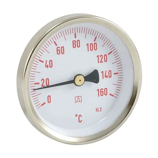 AFRISO Bimetall-Solar-Thermometer - Gehäuse Stahlblech verzinkt (Ø 63 mm), 1/2'' x 40 mm, Skala 0-160 °C, ROT Echt