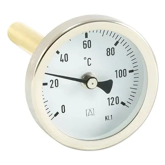 Begrenztes Angebot AFRISO Bimetall-Industriethermometer - Gehäuse Stahlblech verzinkt (Ø 63 mm), 1/2'' x 100 mm, Skala 0-120 °C