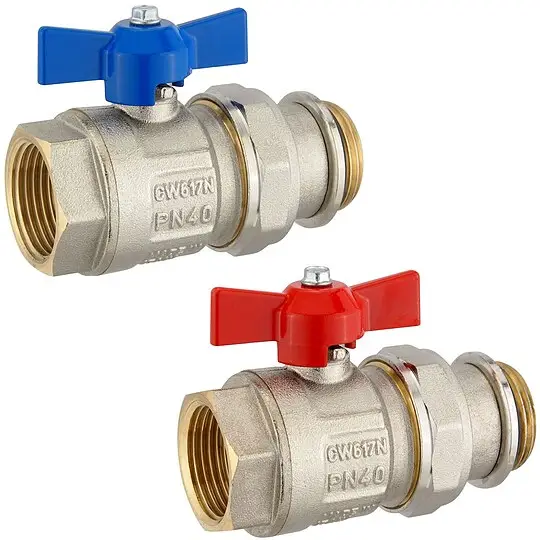 Kugelhahn-Set 1'' IG x 1'' AG selbstdichtend - mit blauem und rotem Flügelgriff Saisonangebot