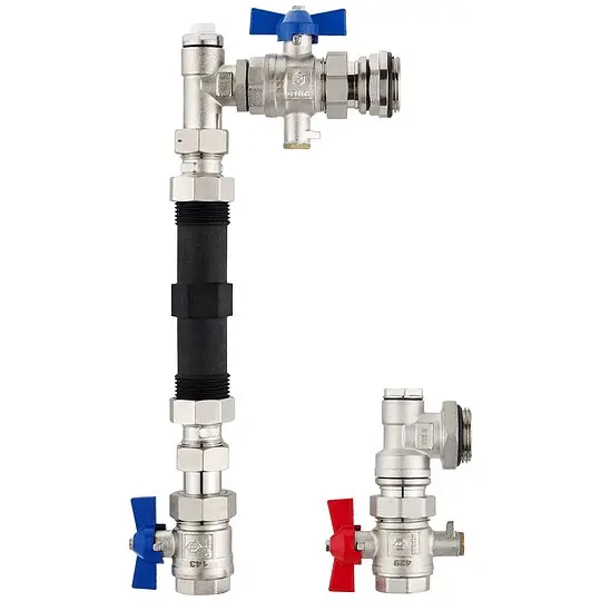 Anschluss-Set für Wärmemengenzähler mit 1 Zoll-Gewinde - 130 mm - Winkelform Mega-Angebot