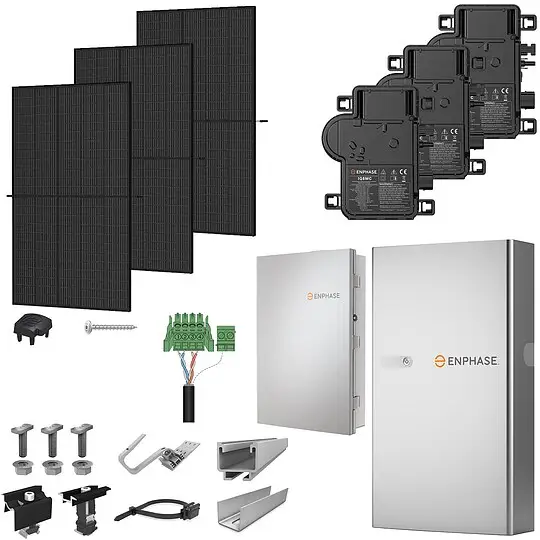 PV-Komplettanlage 5 kWp mit Enphase Mikrowechselrichtern + Stromspeicher 5,0 kWh, 12 Solarmodulen Glas-Glas full black & Montagesystem Aufdach Direkt Vom Hersteller