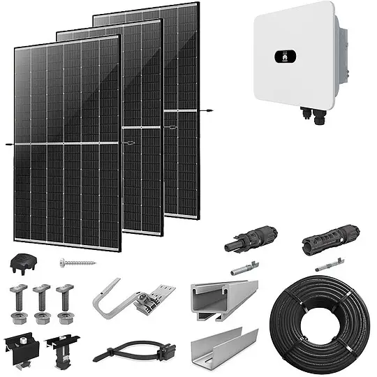 Bestpreis PV-Komplettanlage 15 kWp mit Huawei Wechselrichter 15 kW, 36 Solarmodulen Glas-Glas black frame & Montagesystem Aufdach