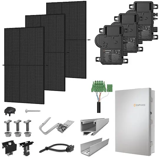 PV-Komplettanlage 5 kWp mit Enphase Mikrowechselrichtern, 12 Solarmodulen Glas-Glas full black & Montagesystem Aufdach Sonderaktion