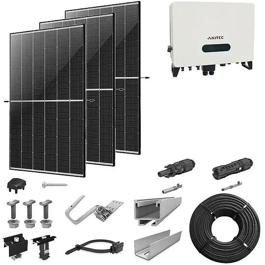 Wochenendangebot PV-Komplettanlage 8 kWp mit AXITEC Wechselrichter 8 kW, 20 Solarmodulen Glas-Glas black frame & Montagesystem Aufdach