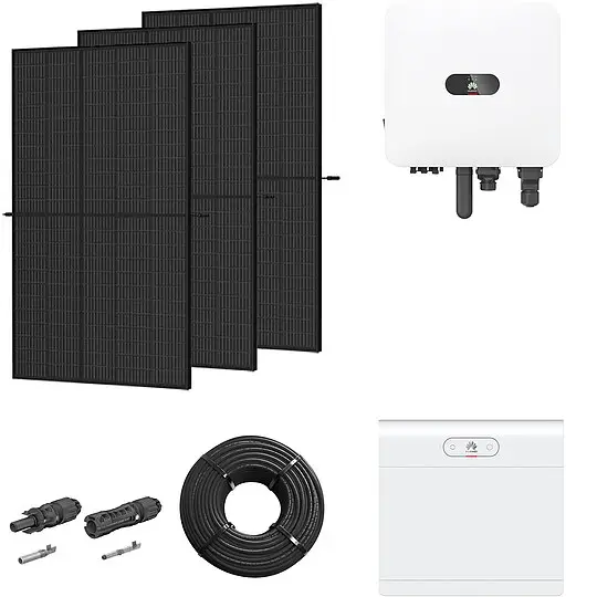 Online Kaufen Photovoltaik-Paket 5 kWp mit Huawei Wechselrichter MAP0 5 kW + Stromspeicher 7,0 kWh, 12 Solarmodulen Glas-Glas full black