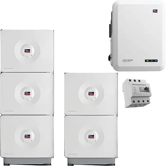 Markenware SMA PV-Paket mit Batteriespeichersystem Home Storage 16,40 kWh & Hybrid-Wechselrichter Sunny Tripower SE 10 kW