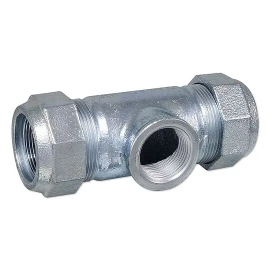 Neue Ware GEBO-Temperguss-Klemmverbinder für Stahlrohre - T-Stück 26,9 mm x 3/4'' IG - 01.150.04.02