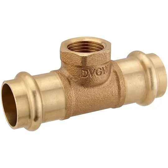 Begrenztes Angebot Press-T-Stück aus Rotguss 18 - 1/2'' IG - 18 mm für Kupferrohre - DVGW-zertifiziert - für V- & M-Kontur