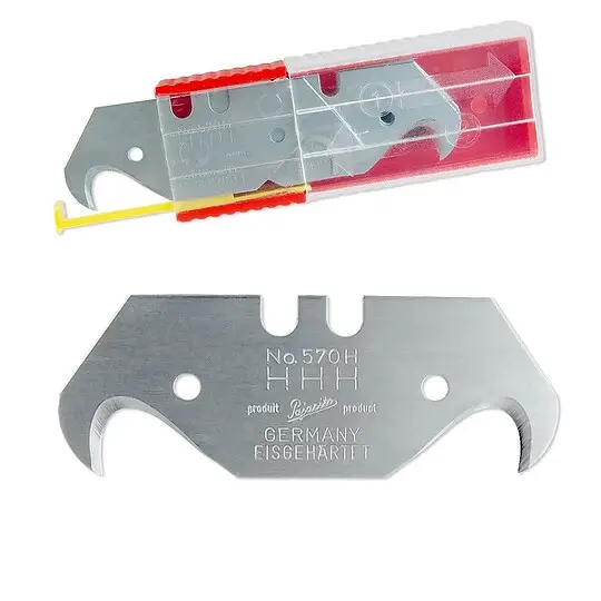 Bestpreis KIESEL Hakenklingen aus gehärtetem Stahl für Cuttermesser - Kunststoffspender mit 5 Stück