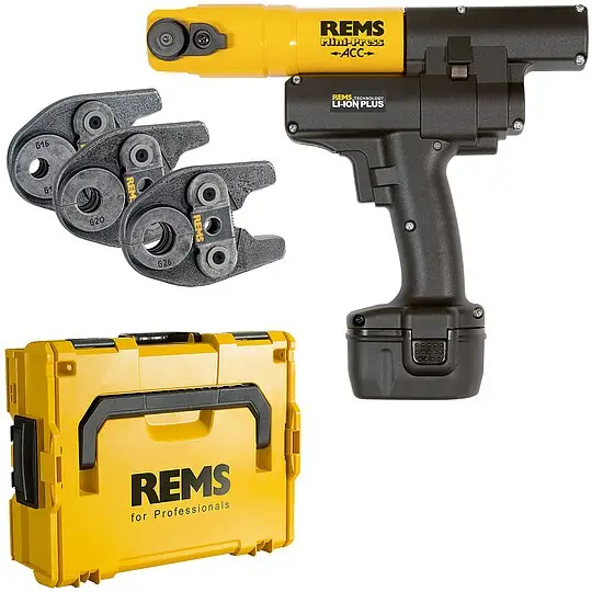 Radial-Pressmaschine Mini-Press ACC + Kunststoff-Systemkoffer + 3 Stk. Presszangen Mini G 16, 20, 26 Echt
