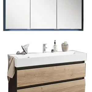 Abverkauf Puris 4Landa - Badmöbel Set mit Einzelwaschtisch und Spiegelschrank - Sofort lieferbar - Sonderpreis
