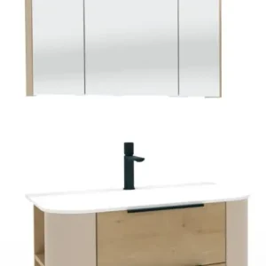 Direktkauf Puris Veluna Badmöbelset mit Stonepluswaschtisch und Spiegelschrank - 80 cm