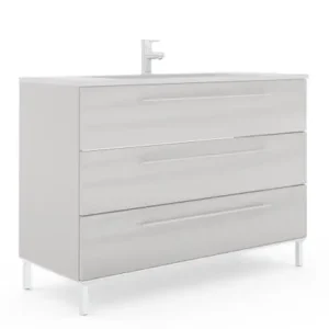 Bestseller Puris Quada Mineralmarmorwaschtisch mit Unterschrank 120 cm - Weiß glanz - sofort lieferbar